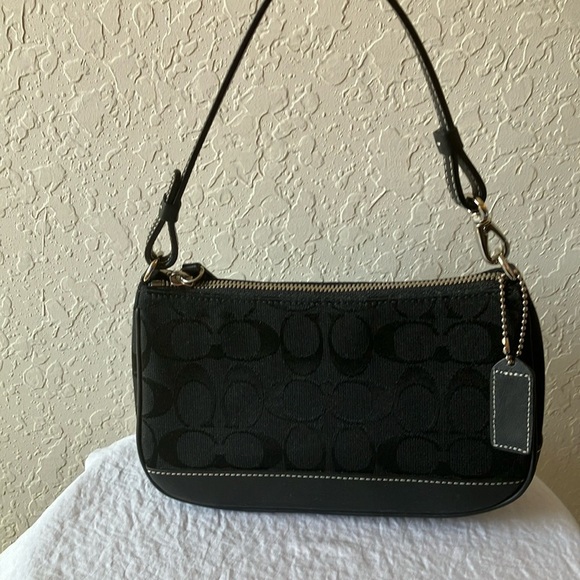 Coach: Black Signature Demi (6094) Mini Leather/Canvas handbag- Y2K- Silver tone - Picture 1 of 16
